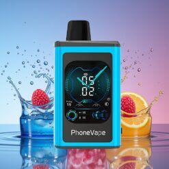 JNR PhoneVape 30000 puffs Norge grossist: Blå Bringebær Is – 850mAh Type-C, Turbo, App Styrt, 2%/5%