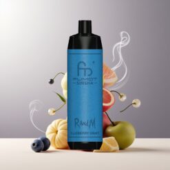 RandM Fumot Shisha Norge grossist 10000 Puffs 18ml Blåbær Drue Disposable Vape med LED, 850mAh, Type-C