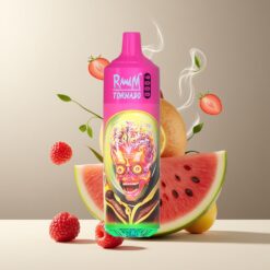 RandM Tornado 9000 Puffs Norge Grossist - 850 mAh, 18 mL, Mesh Coil, RGB Display, 54 Smaker – Bringebær/Vannmelon