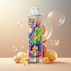 Uwin Crystal 10000 Puffs Norge Grossist – Fersken Is (0%/2%/3%/5% Nikotin, 18ml, 650mAh, Type-C, 0.8 Ohm, RGB-lys)